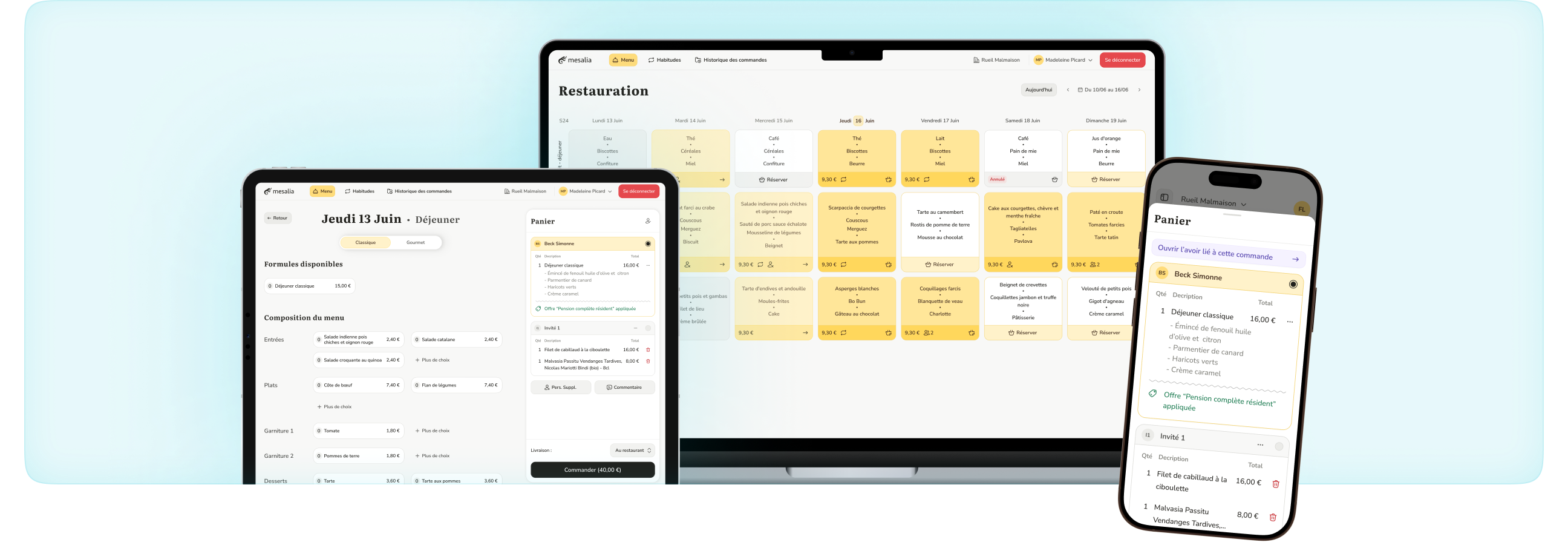 Réservation d'un repas depuis l'application